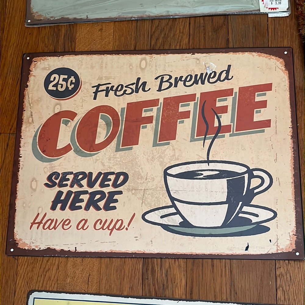 Vintage Fresh Brewed Coffee Metal Sign